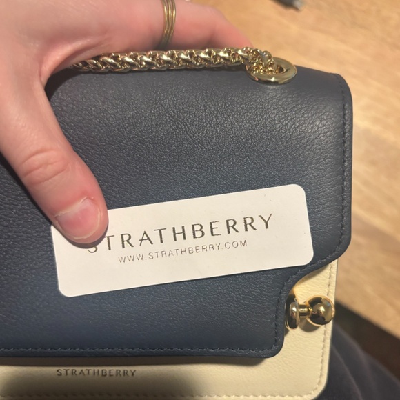 Strathberry East/West Handbag in Navy/Cream/Maroon - Picture 7 of 10